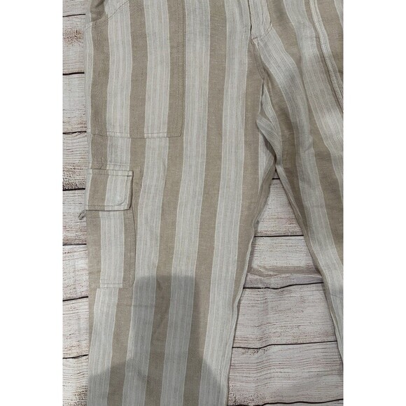 Sanctuary x Anthropologie Stripe Mid-Rise Crop Linen Blend Pants Beige Size 29 - Picture 3 of 11